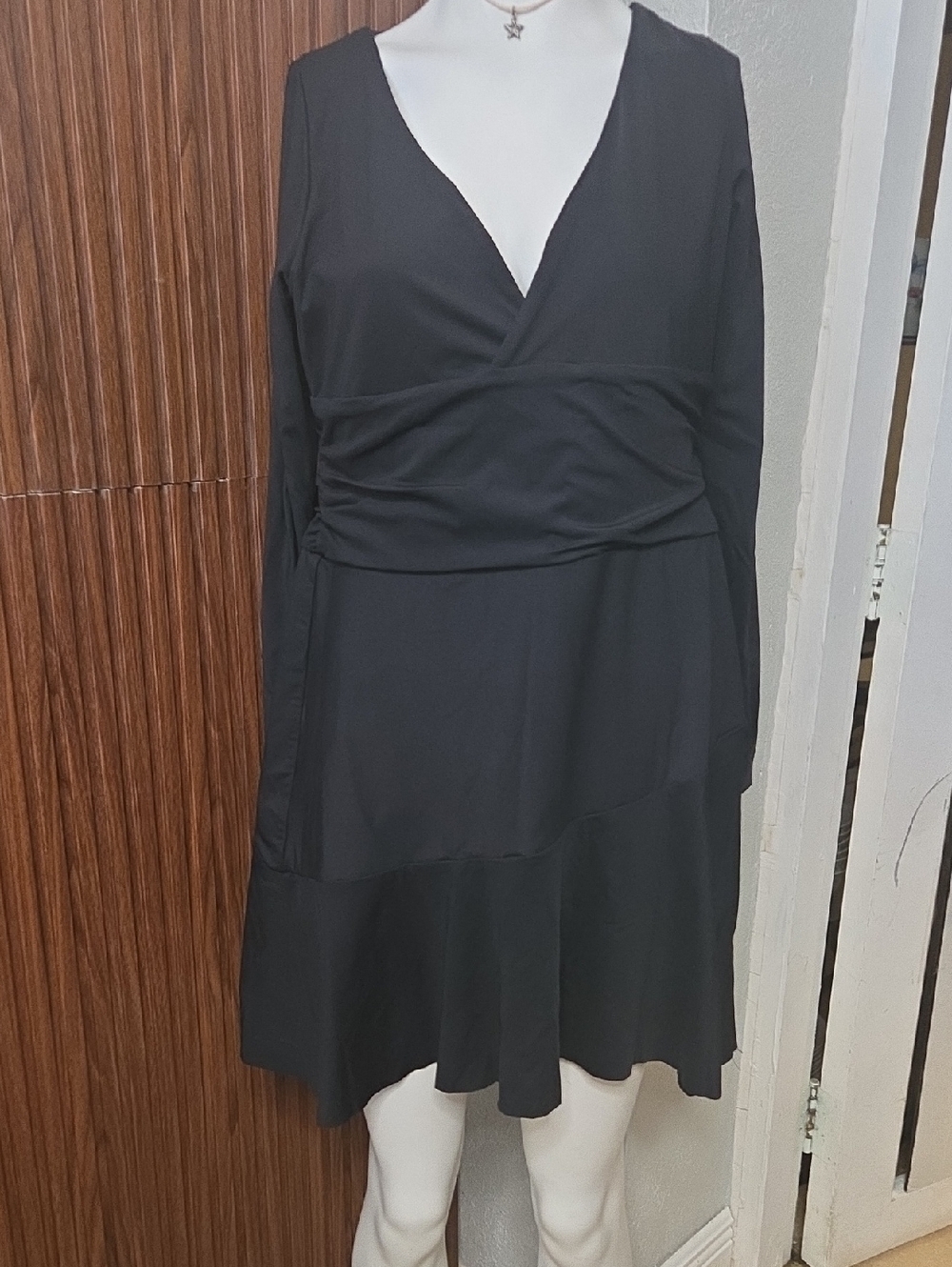 Black Wrap-Style Long Sleeve Dress - Women Xlarge Size [1107]